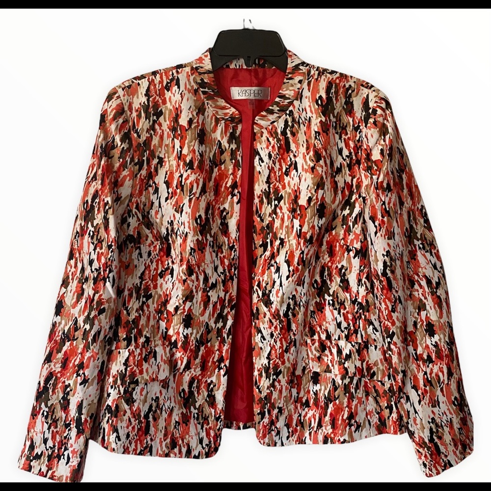 Sophisticated multi-colored blazer. Orange, brown and cream.